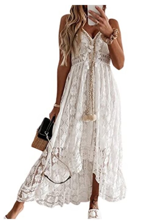 Dresses & Skirts - Lace Crochet High Low Maxi Dress Spaghetti Strap Beach Vacation